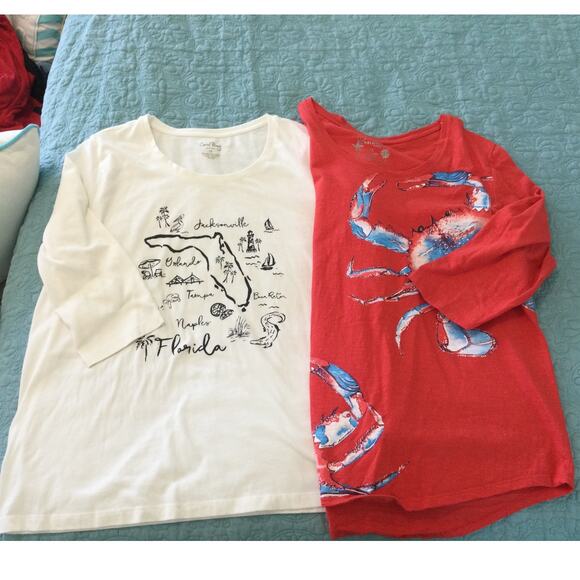 Lot of 2 Womens XL Nautical Theme Three Quarter Sleeve Shirts - Picture 1 of 9
